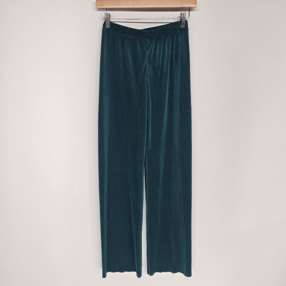 RO & DE Pants Women XS Teal Green Plisse Pleated Wide Leg Shimmer Anthropologie